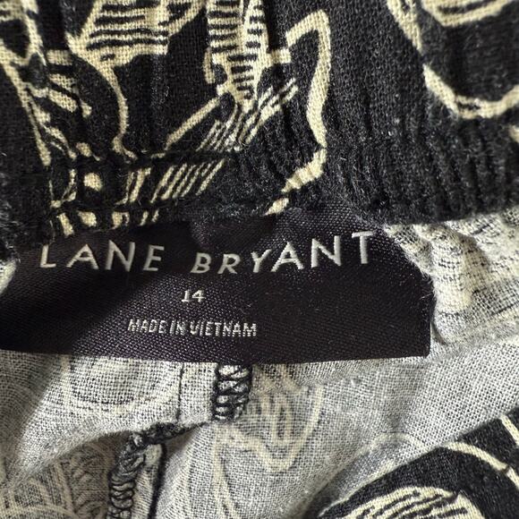 Lane Bryant Linen Viscose Print Pants Women’s 14 Black White Elastic Waist - Picture 4 of 7